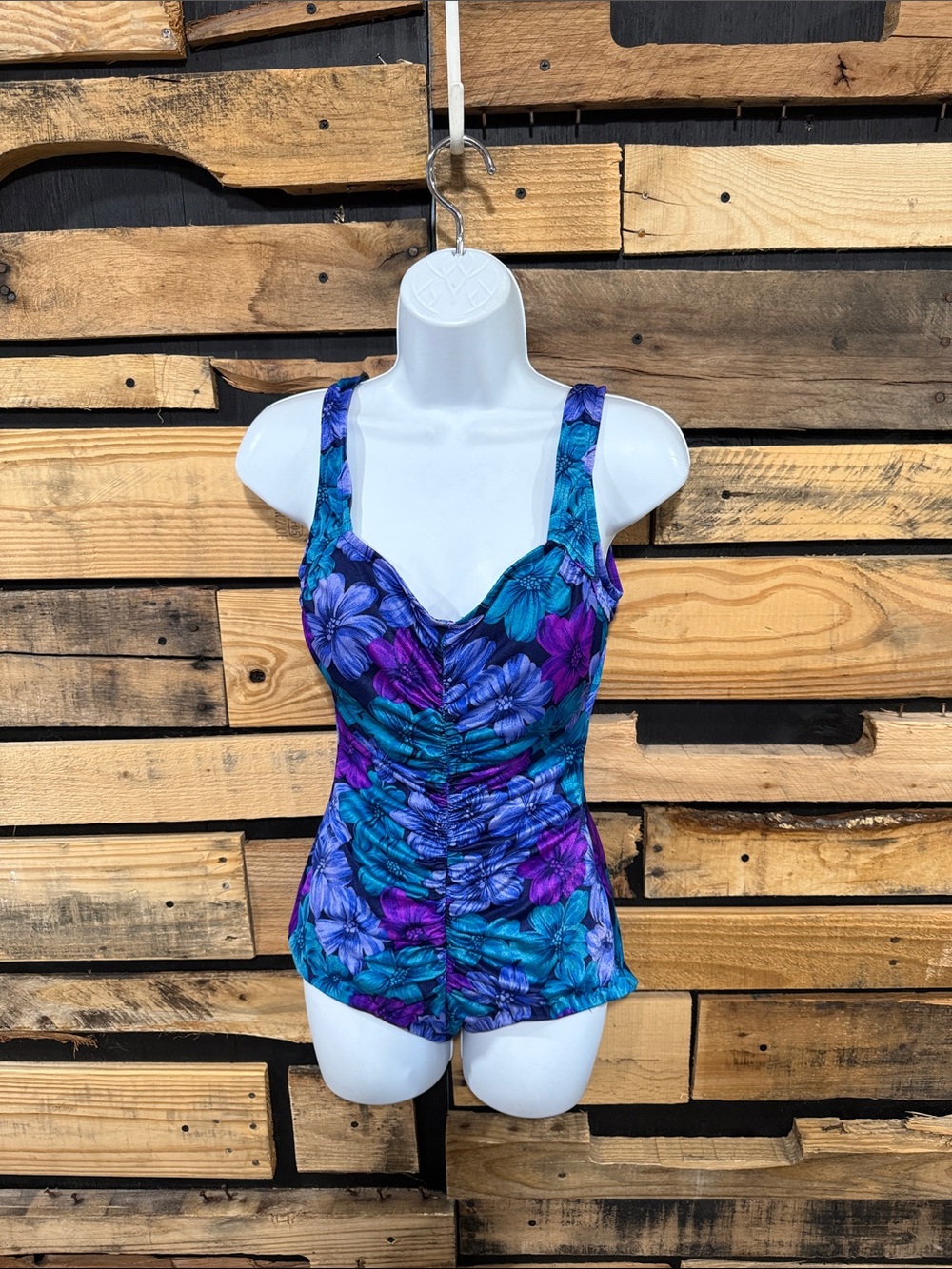 vintage Le Cove one-piece ruched floral swimsuit size 12 made in the USA